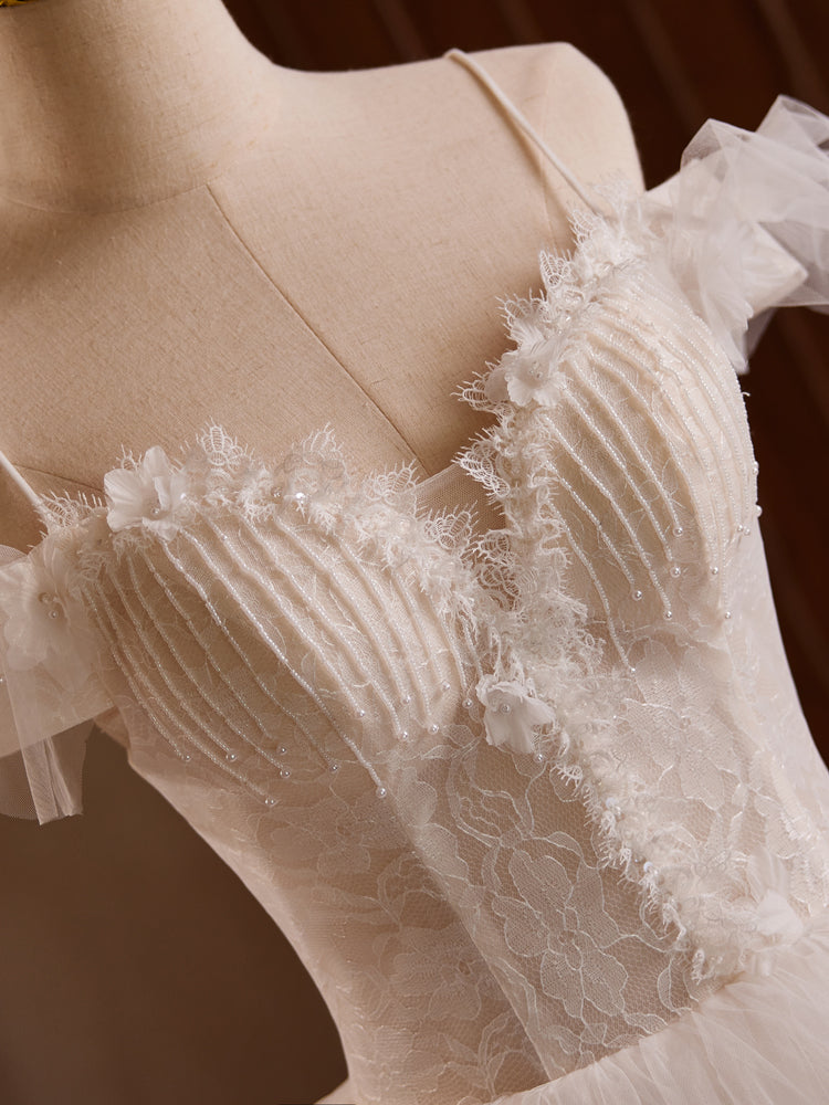 Layers Tulle Spaghetti Straps Princess Beading Wedding Gowns