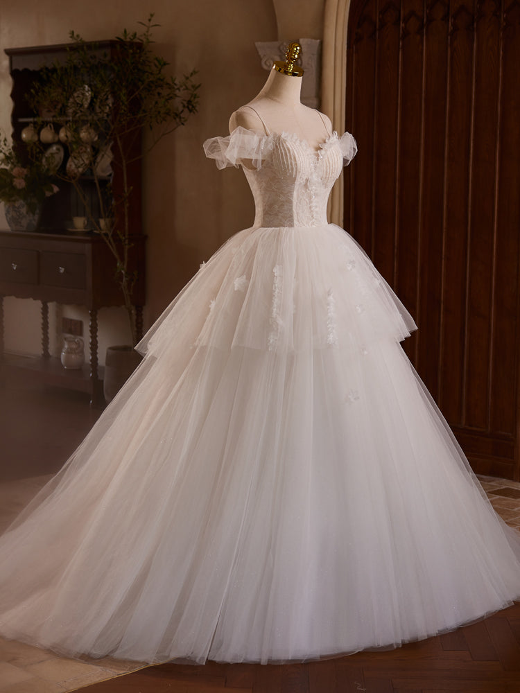 Layers Tulle Spaghetti Straps Princess Beading Wedding Gowns