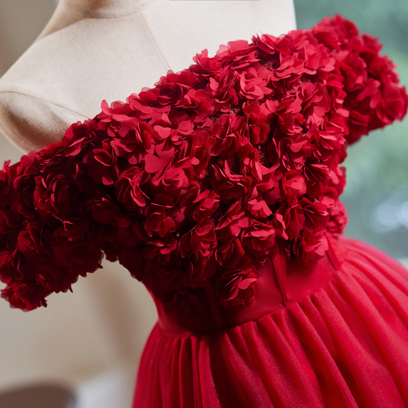 Gorgeous Off the Shoulder Flower Bodice Tulle Short Homecoming Dress