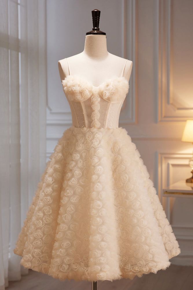 Champagne A-line Sweetheart Rose Mesh Homecoming Dress LJ0574