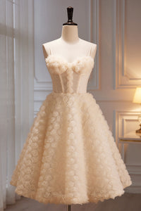 Champagne A-line Sweetheart Rose Mesh Homecoming Dress LJ0574