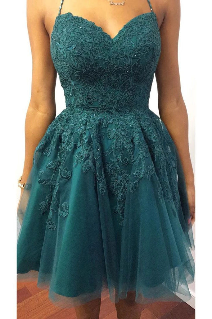 Spaghetti-straps Tulle Short Prom Dress Backless Homecoming Dresses OM482