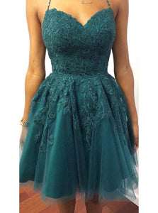 Spaghetti-straps Tulle Short Prom Dress Backless Homecoming Dresses OM482