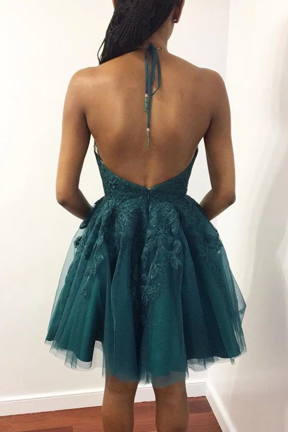 Spaghetti-straps Tulle Short Prom Dress Backless Homecoming Dresses OM482