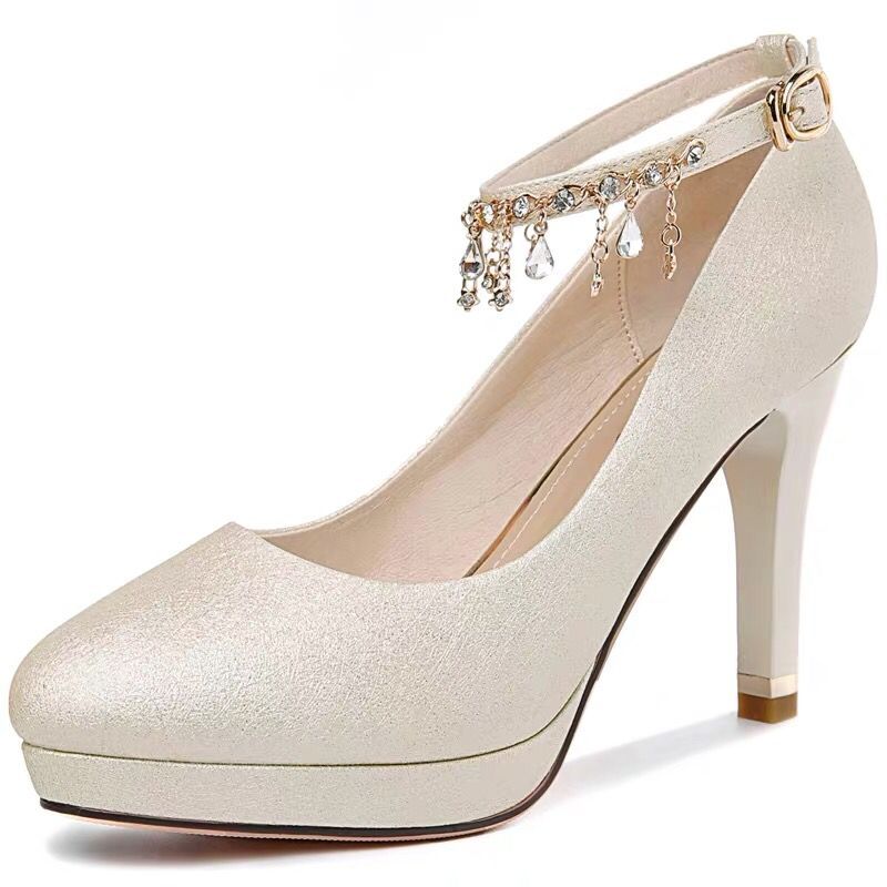 Satin Wedding Shoes Stiletto Heel Closed Toe With Rhinestone OS113