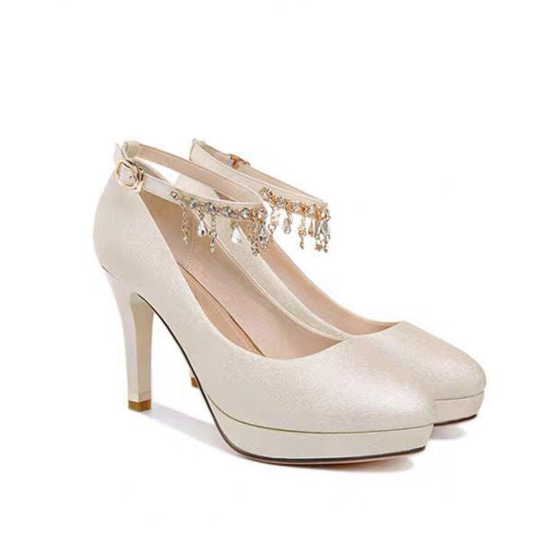 Satin Wedding Shoes Stiletto Heel Closed Toe With Rhinestone OS113