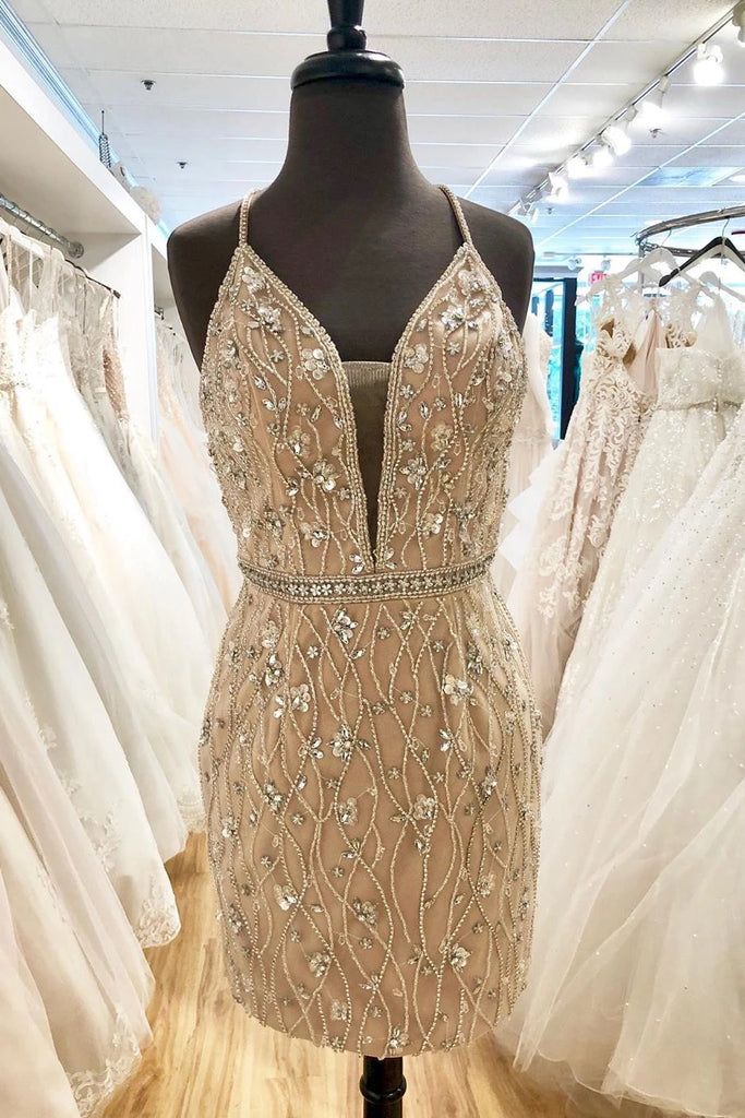 Gorgeous Backless Bodycon Short Party Dress Beading Homecoming Dress OM465