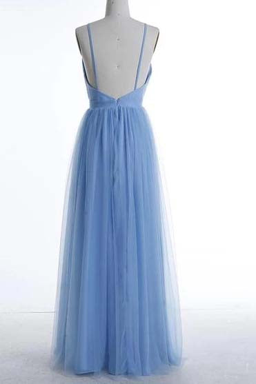 Sexy Boho Blue Bridesmaid Dresses, A-line Ruched Backless Prom Dresses OB279