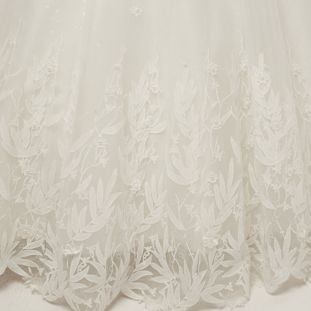 Elegant Princess White Cap Sleeve Tulle Wedding Dresses With Lace Appliques