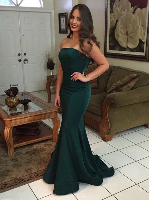 Dark Green Elastic Satin Mermaid Strapless Prom Evening Dress OP774