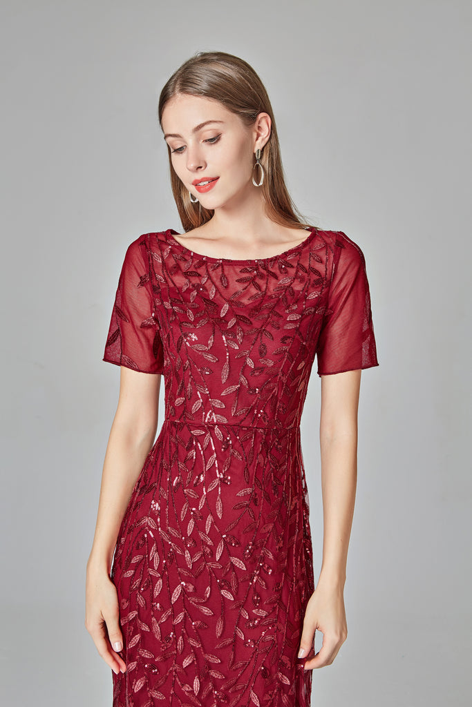 Round Neckline Mermaid Prom Dresses Tulle Sequin Long Evening Dresses E90801