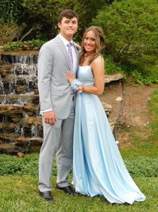 Simple Sky Blue Backless Long Prom Dress Evening Dress