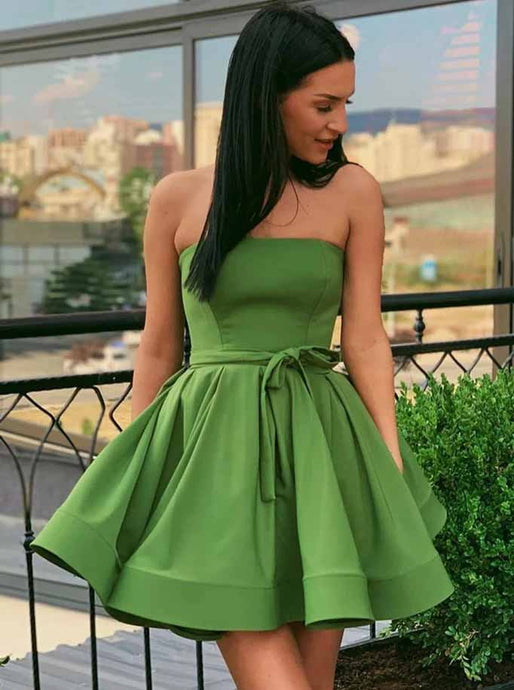 Green Strapless Homecoming Dress Simple Short Prom Dress OM533