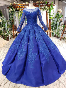 Long Sleeve Prom Dress Sheer Scoop Neck Quinceanera Dress With Beaded Applique OP873