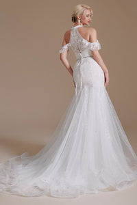 Gorgeous Long Mermaid Lace V-Neck Tulle Wedding Dress