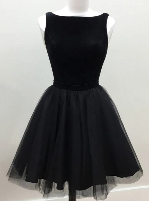 A-line Jewel Prom Dress Short Black Tulle Homecoming Dresses OM537