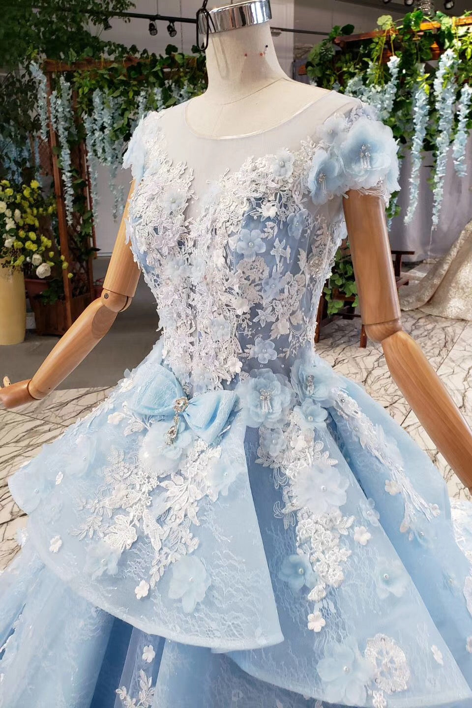 Sky Blue Quinceanera Dresses Ball Gown Vintage Wedding Dress With Appliques Beading PO030