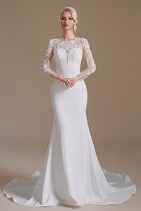 New Arrival Lace Mermaid Long Sleeve Chapel Train Wedding Dress