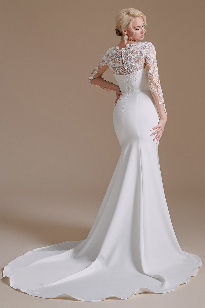 New Arrival Lace Mermaid Long Sleeve Chapel Train Wedding Dress