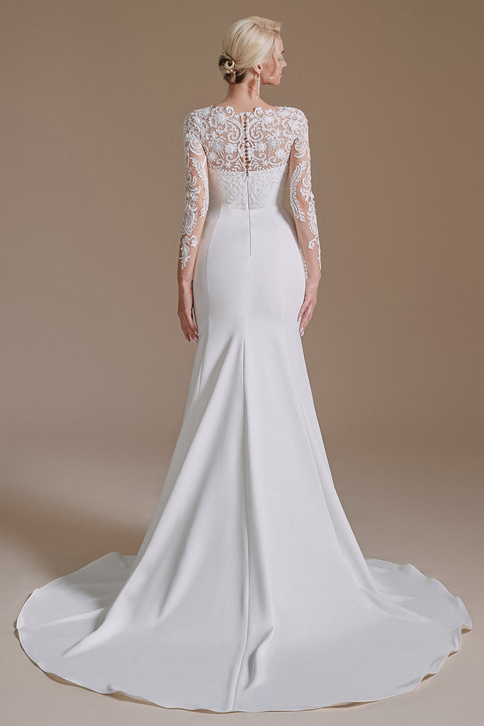 New Arrival Lace Mermaid Long Sleeve Chapel Train Wedding Dress