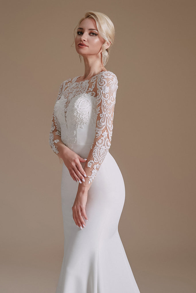 New Arrival Lace Mermaid Long Sleeve Chapel Train Wedding Dress