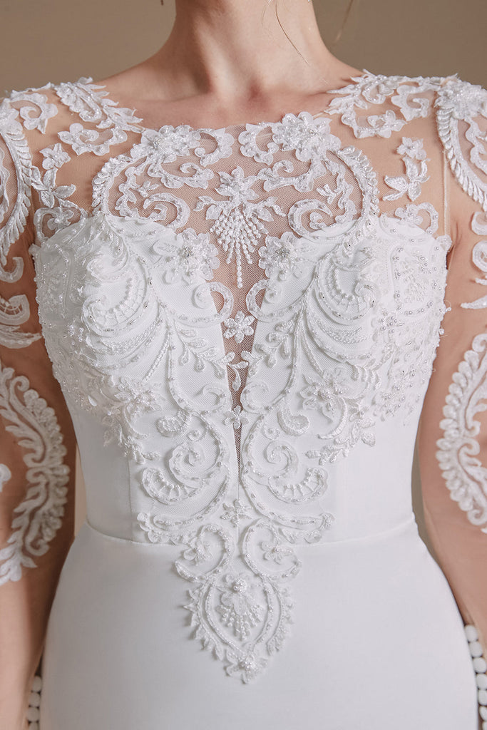 New Arrival Lace Mermaid Long Sleeve Chapel Train Wedding Dress