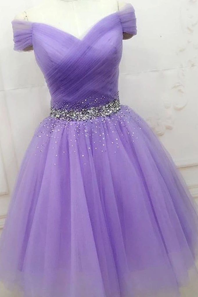 Off Shoulder Short Prom Dresses With Beading, Tulle Homecoming Graduation Dress OM558