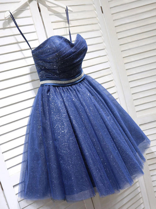 Sparkly Sweetheart Dark Blue Short Prom Dress Beading Homecoming Dress OM375