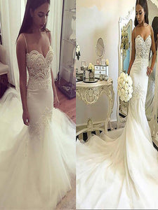 Trumpet/Mermaid Spaghetti Straps Chapel Train Tulle Wedding Dress OW201