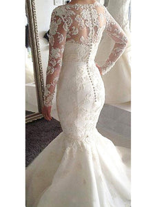 Trumpet/Mermaid Long Sleeves Bateau Applique Tulle Wedding Dress OW196