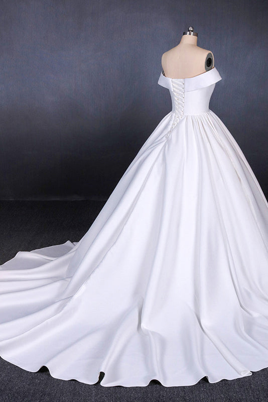 Off Shoulder Satin Simple Wedding Dresses Elegant Long Bridal Dress OW552