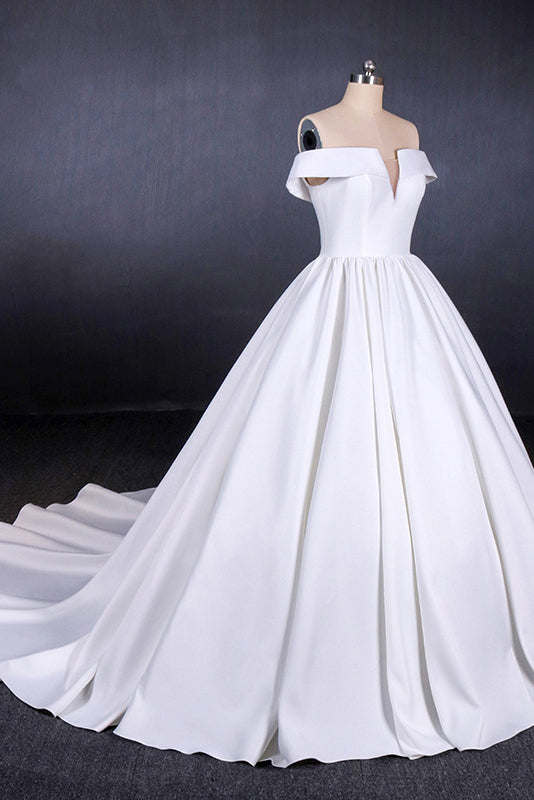 Off Shoulder Satin Simple Wedding Dresses Elegant Long Bridal Dress OW552