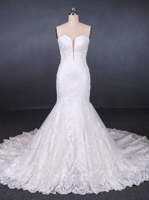 Sweetheart Lace Wedding Dresses, Mermaid Lace Appliques Bridal Gown OW554