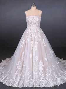 Strapless Ball Gown Lace Wedding Dresses With Appliques OW577