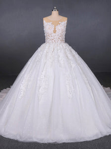 Round Appliques Ball Gown Tulle Wedding Dresses With Button Back OW578