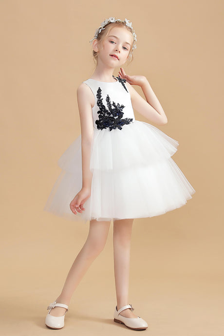 Ivory Appliques Short Flower Girl Dress