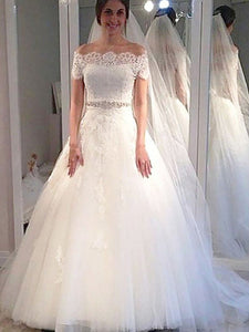 Off-Shoulder Short Sleeves Ball Gown Tulle Wedding Dress OW232