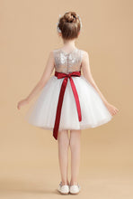 White Tulle Gold Short Flower Girl Dress With Sequins