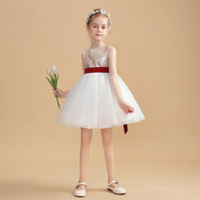 White Tulle Gold Short Flower Girl Dress With Sequins