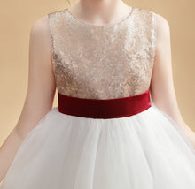 White Tulle Gold Short Flower Girl Dress With Sequins