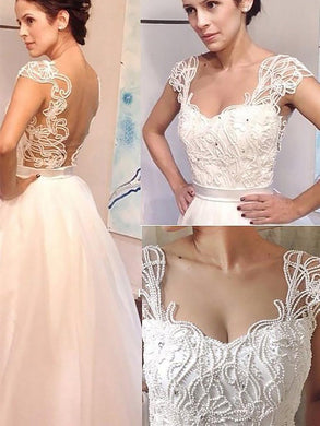 A-Line Beaded Sweetheart Tulle Princess Wedding Dress OW243