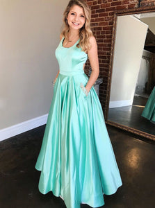 Simple Green Satin Long Prom Dress Green Evening Dress