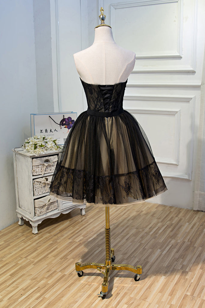 Short Mini Black Sweetheart Tulle Belt Prom Dress Homecoming Dress