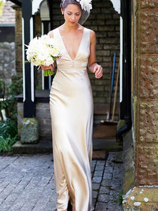 Sexy Sheath/Column Deep V-neck Satin Wedding Dress OW257