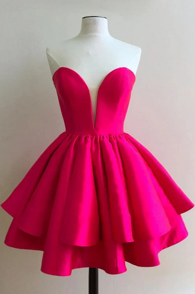 Sweetheart Fuchsia Short Sweet 16 Dress, Strapless Homecoming Dress OM438