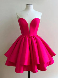 Sweetheart Fuchsia Short Sweet 16 Dress, Strapless Homecoming Dress OM438