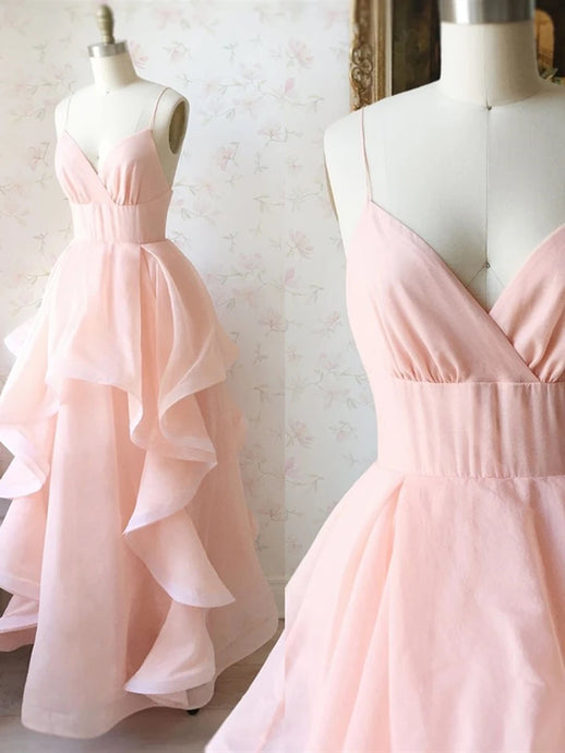 Princess V Neck Long Prom Dresses, Pearl Pink Sweet 16 Graduation Dresses PO411