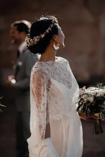 Two Piece Lace Chiffon Convertible Beach Wedding Dress With Split OW584