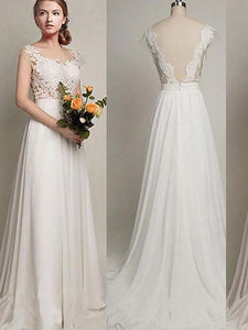 A-Line/Princess Scoop Sweep/Brush Train Chiffon V-Back Wedding Dress OW260