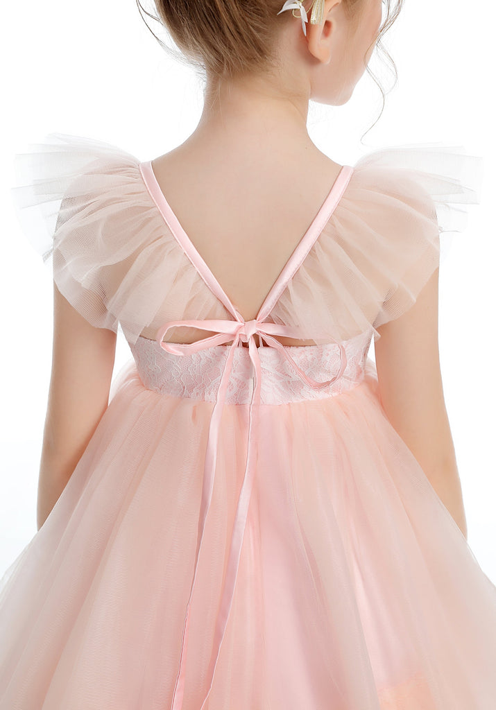 Layered Tulle Pink Ruffles Flower Girl Dress With Bowknot